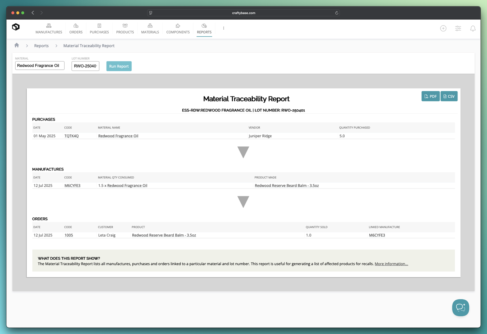 Craftyabse Cosmetic Batch &amp; Lot Traceability Report